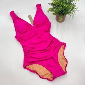 J. Crew Size 4 Ruched V-neck One-piece swimsuit NWT Radiant Fuchsia‎ Pink BC116